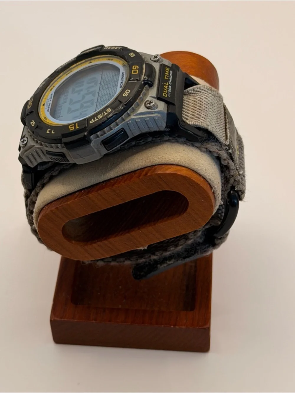 Armitron Pro Sport Digital Watch Men Dual Time Black Nylon Strap- Khaki
